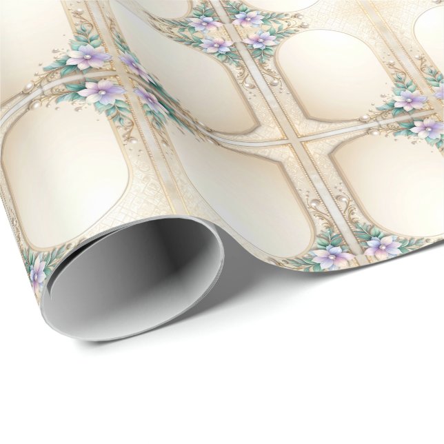 Dekorativer Blumenrahmen mit Perlen Geschenkpapier (Rolleneckpunkt)