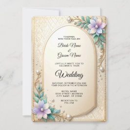 Dekorativer Blumenrahmen mit Perlen Hochzeit Einladung