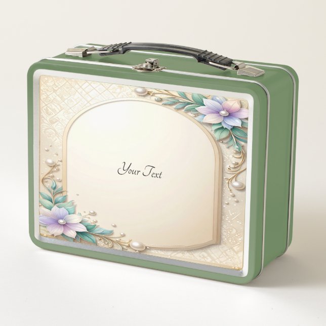 Dekorativer Blumenrahmen mit Perlen Lunchbox (Vorderseite)