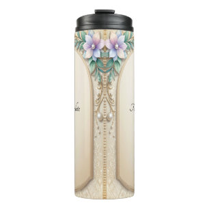 Dekorativer Blumenrahmen mit Perlen Thermosbecher