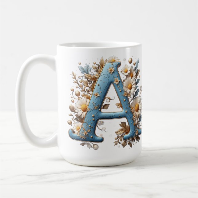 Dekorativer Buchstabe A mit blauem Emaille Kaffeetasse (Links)