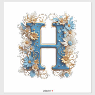 Dekorativer Buchstabe H mit blauem Emaille Aufkleber