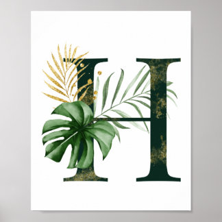 Dekorativer Buchstabe H mit tropischen Blätter Pos Poster