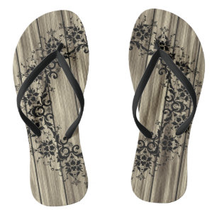 Dekorativer Damast auf Holzflippen Flip Flops