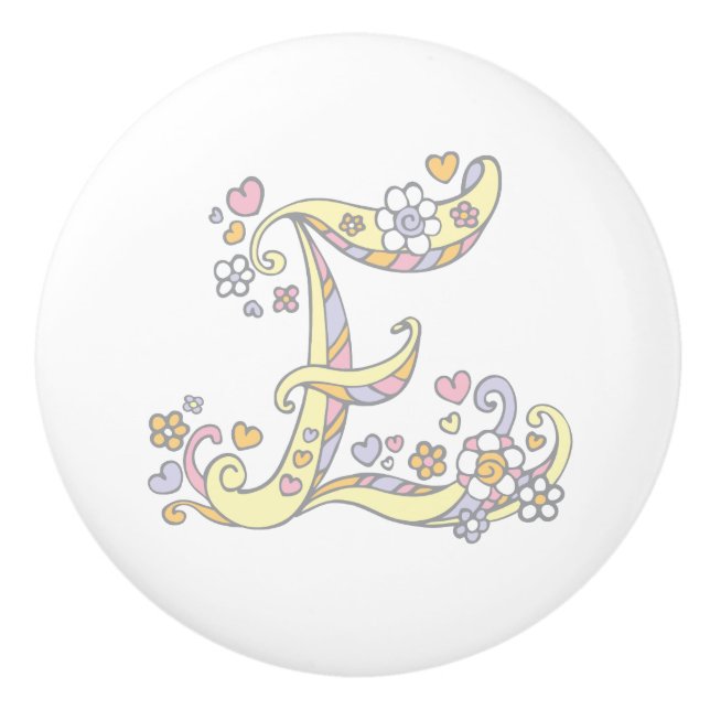 Dekorativer E-Monogramm-Handgriff mit Druckknopf Keramikknauf (Vorderseite)