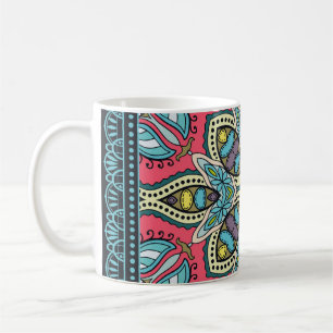 Dekorativer, farbenfroher Ornament auf schwarzem H Kaffeetasse