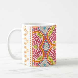 Dekorativer, farbenfroher Ornament auf weißem Hint Kaffeetasse
