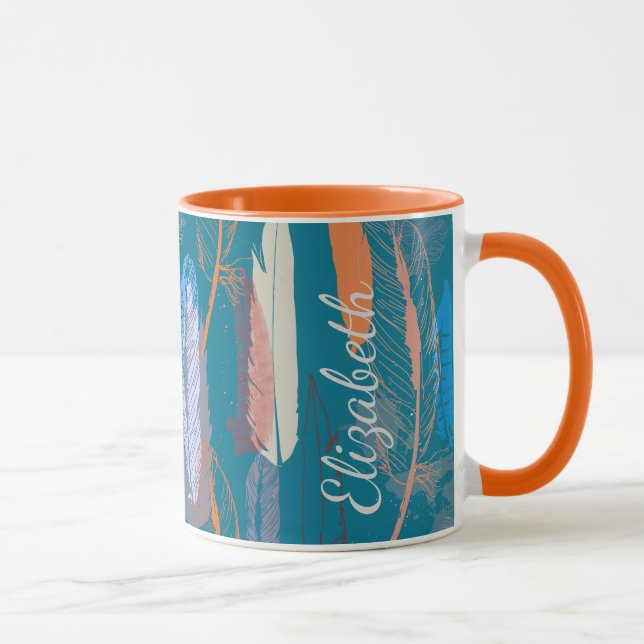 Dekorativer Feder-Entwurf personalisiert Tasse (Rechts)