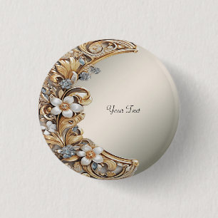 Dekorativer Gold-Weiß-Blumenknopf Button