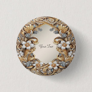 Dekorativer Gold Weiß Floraler Knopf Button