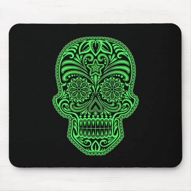 Dekorativer grüner und schwarzer Zuckerschädel Mousepad (Vorne)