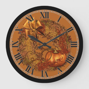 Dekorativer Herbst-Kürbis-Kranz-runde Wanduhr