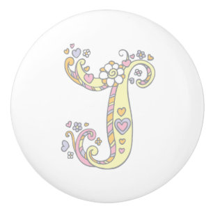 Dekorativer J-Monogramm-Handgriff mit Druckknopf Keramikknauf