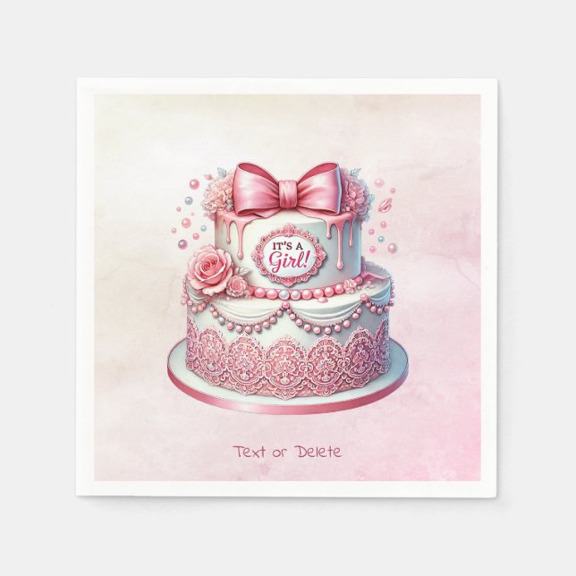 Dekorativer Kuchen Pink Bow Napkins Serviette (Vorderseite)