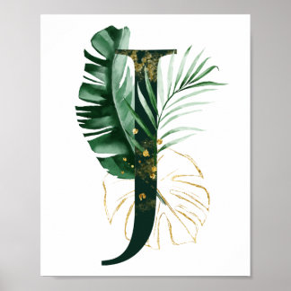 Dekorativer Letter J mit tropischen Blätter Poster