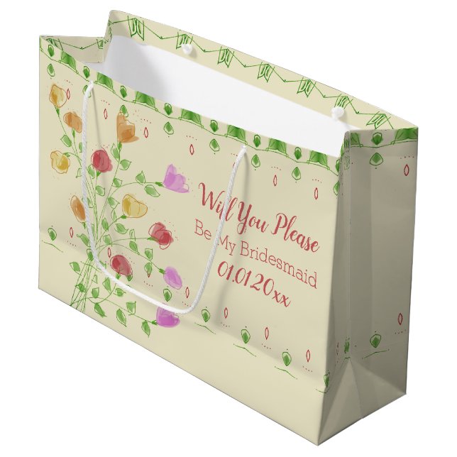 Dekorativer Pastell-Blumendesigner Große Geschenktüte (Vorderseite Schrägansicht)