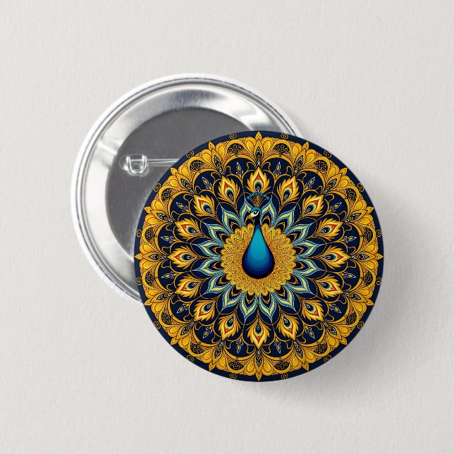 Dekorativer Pfau Vogel auf weiß Button (Vorne & Hinten)