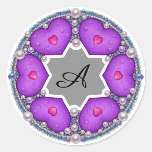 Dekorativer Rahmen mit violettem Herzring Runder Aufkleber