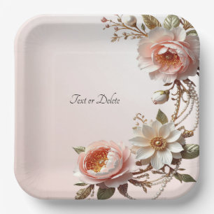 Dekorativer rosa und weißer Blumen-Papierteller Pappteller