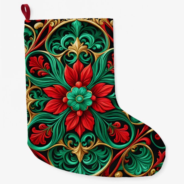 Dekorativer Roter Grün Weihnachtsfeiertag Strumpf Großer Weihnachtsstrumpf (Vorderseite)