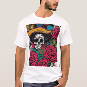 Dekorativer Schädel mit Sombrero und Rose T-Shirt