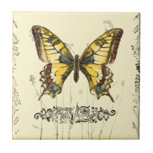 Dekorativer Schmetterling mit Wildblumen Fliese