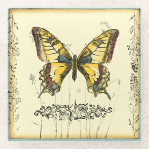 Dekorativer Schmetterling mit Wildblumen Glasuntersetzer