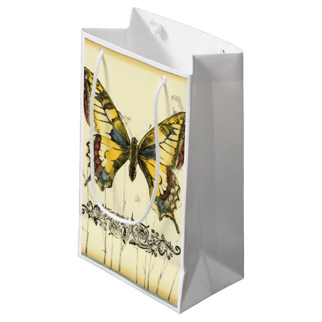 Dekorativer Schmetterling mit Wildblumen Kleine Geschenktüte (Vorderseite Schrägansicht)
