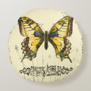 Dekorativer Schmetterling mit Wildblumen Rundes Kissen
