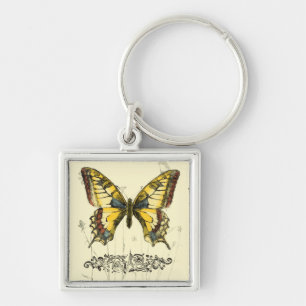 Dekorativer Schmetterling mit Wildblumen Schlüsselanhänger