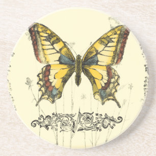 Dekorativer Schmetterling mit Wildblumen Untersetzer