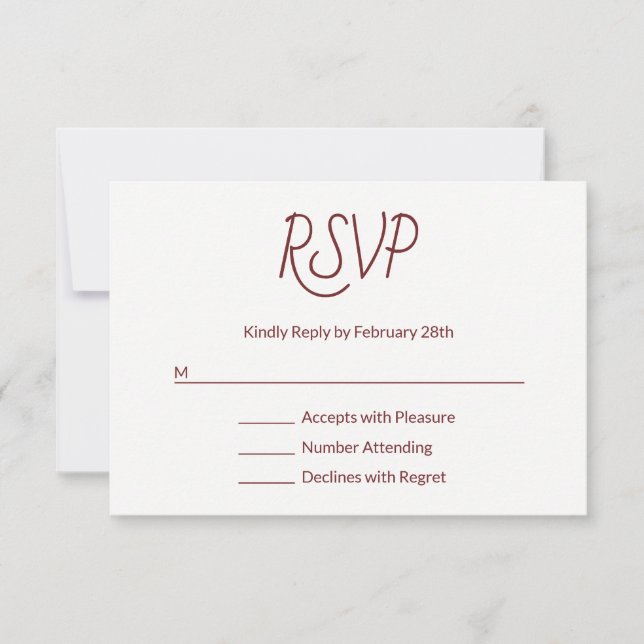 Dekorativer Schriftart Modernes Burgund und Weiß RSVP Karte (Vorderseite)