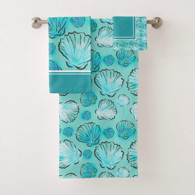 Dekorativer Seeblaues GrünSeashell Badhandtuch Set (Insitu)