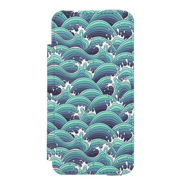 Dekorativer Seewellen-Hintergrund Incipio iPhone Geldbeutel-Hülle (Folio Vorderseite)
