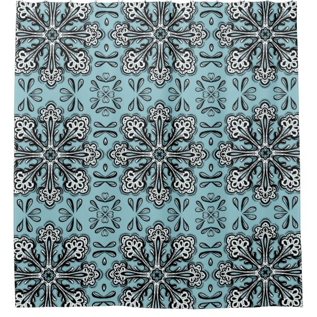 Dekorativer Snowflake Spaß Abstrakt Blue Winter Duschvorhang (Vorderseite)