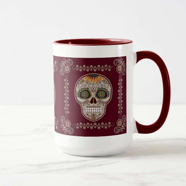 Dekorativer Sonnenblumeschädel Dia de Los Muertos Tasse (Rechts)