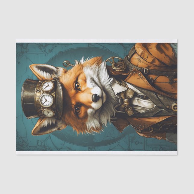 Dekorativer Vintager Steampunk Fox Seidenpapier (Vorderseite)