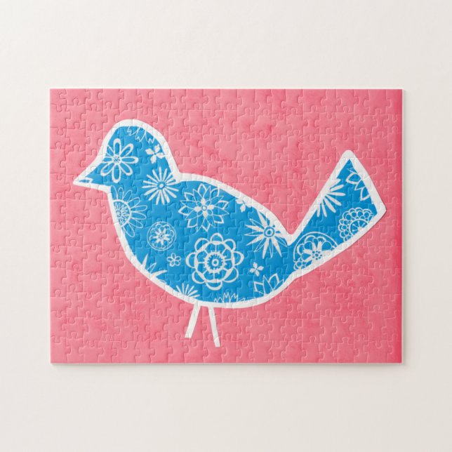 Dekorativer Vogel mit Mustern auf rosa Hintergrund (Horizontal)