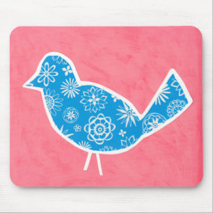 Dekorativer Vogel mit Mustern auf rosa Hintergrund Mousepad