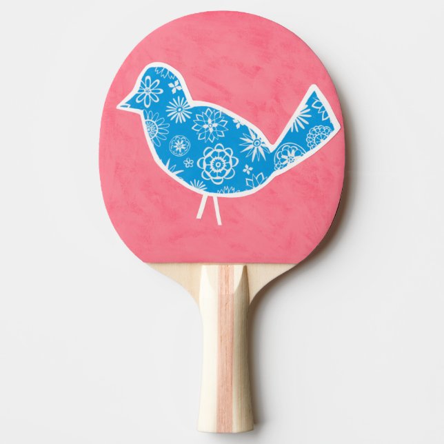 Dekorativer Vogel mit Mustern auf rosa Hintergrund Tischtennis Schläger (Vorderseite)