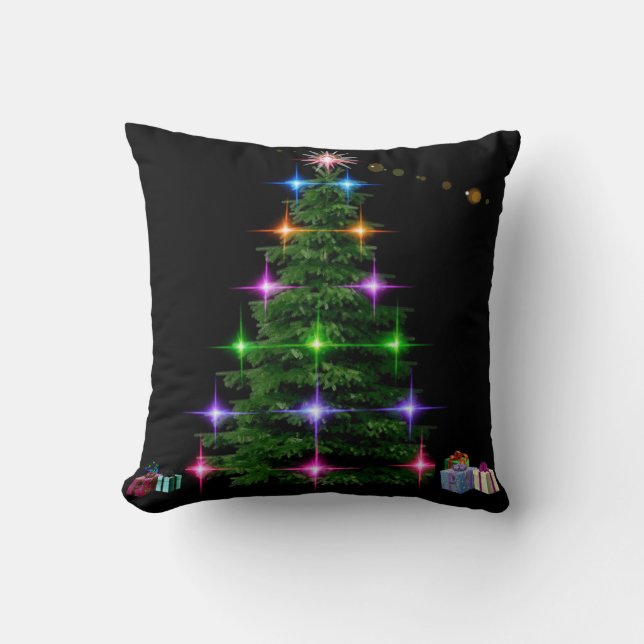 Dekorativer Weihnachtsbaum Schwarzer Hintergrund Kissen (Vorderseite)