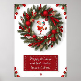 Dekorativer Weihnachtskranz mit roten Ornamenten Poster