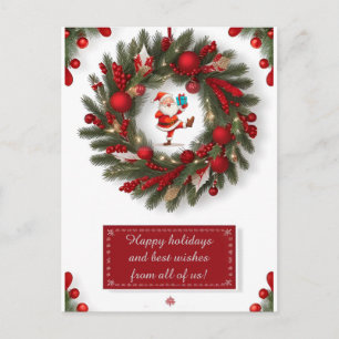Dekorativer Weihnachtskranz mit roten Ornamenten Postkarte