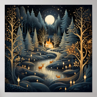 Dekorativer Weihnachtswald Poster