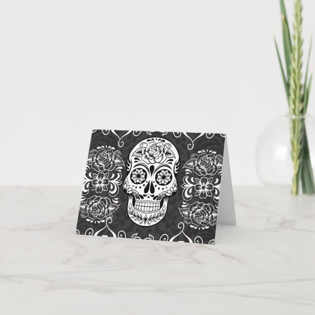 Dekorativer Zucker Skull Schwarz-weiß Gothic Grung Karte (Vorderseite)