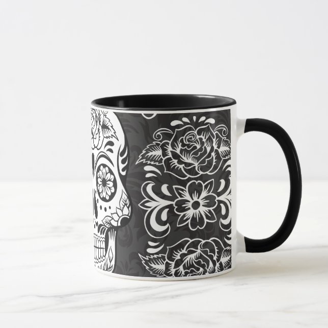 Dekorativer Zucker Skull Schwarz-weiß Gothic Grung Tasse (Rechts)