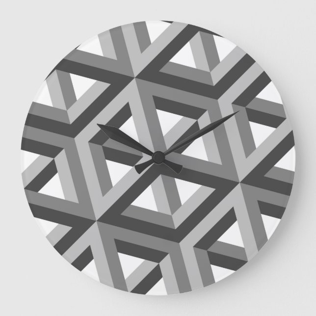 Dekoratives 3D-Hexagons-Muster Große Wanduhr (Vorderseite)