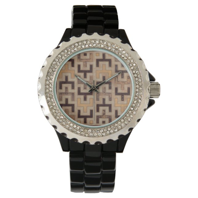 Dekoratives afrikanisches Mudcloth-Muster Armbanduhr (Vorderseite)