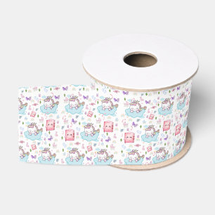 Dekoratives Band Blau Rosa Einhorn Regenbogen Katz Ripsband