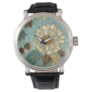 Dekoratives Blumen in Blauem und in weißem Armbanduhr